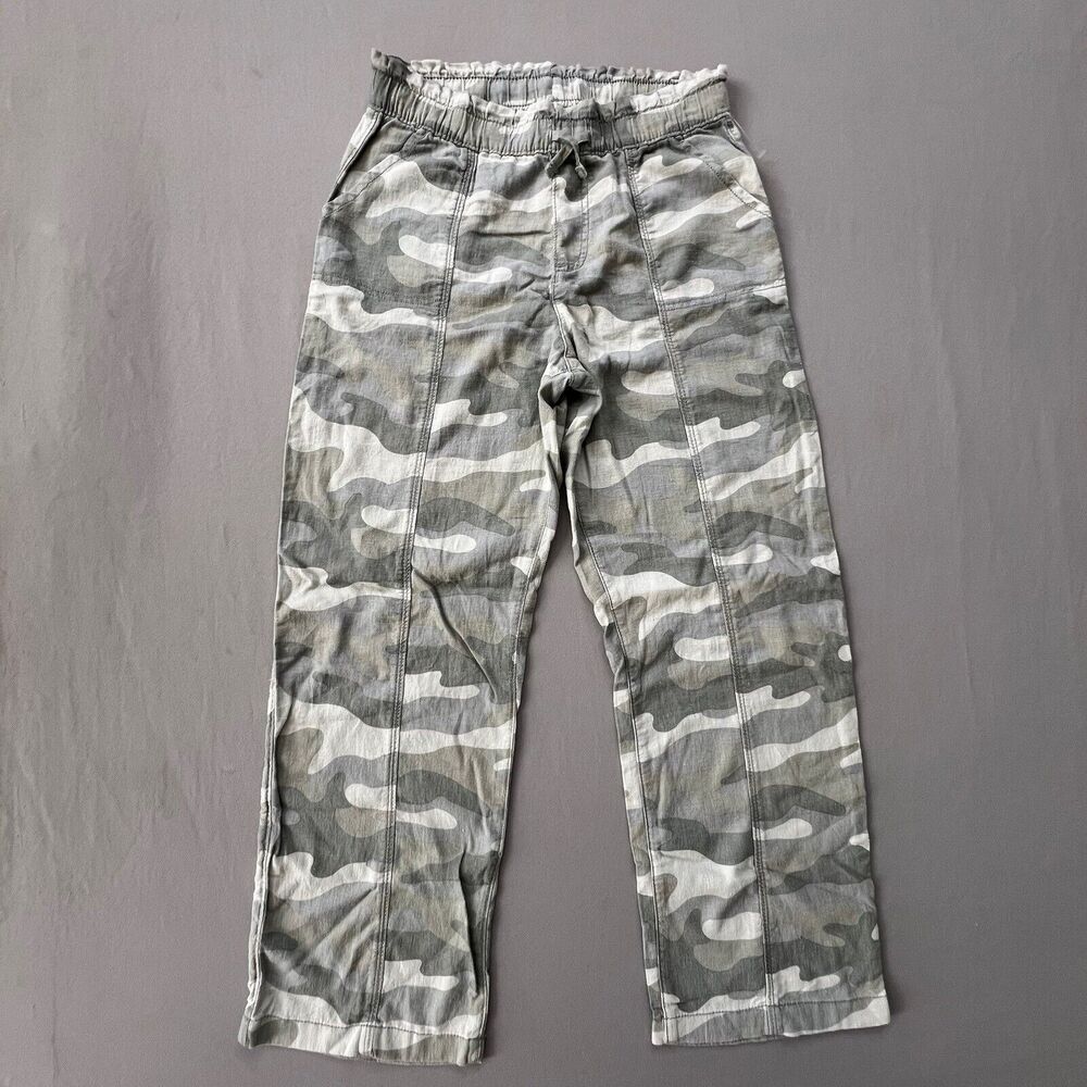 Abercrombie Kids Linen Pants Girls Size 17-18 Wide Leg Washed Camo Pull-on NWOT